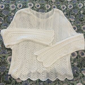 Z Supply Scalloped Hem Crochet Sweater in Cream